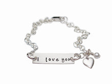 Load image into Gallery viewer, Personalized Hand Stamped I Love You Mommy Charm Bracelet