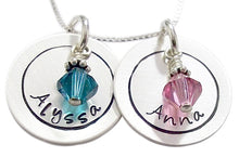 Load image into Gallery viewer, Personalized Hand Stamped Circle Necklace with Birthstones