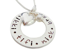 Load image into Gallery viewer, Personalized Washer with Heart Charm Stamped Necklace
