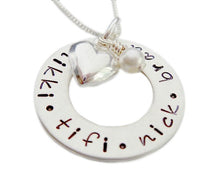 Load image into Gallery viewer, Personalized Washer with Heart Charm Stamped Necklace