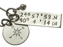 Load image into Gallery viewer, Personalized GPS Coordinates with Compass Necklace