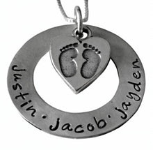 Load image into Gallery viewer, Personalized Washer with Baby Feet Charm Necklace