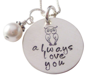 Stamped Owl Always Love You Necklace
