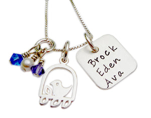 Personalized Mama Bird with Hand Stamped Names