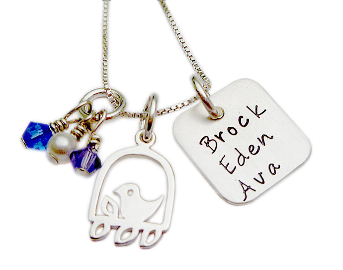 Personalized Mama Bird with Hand Stamped Names