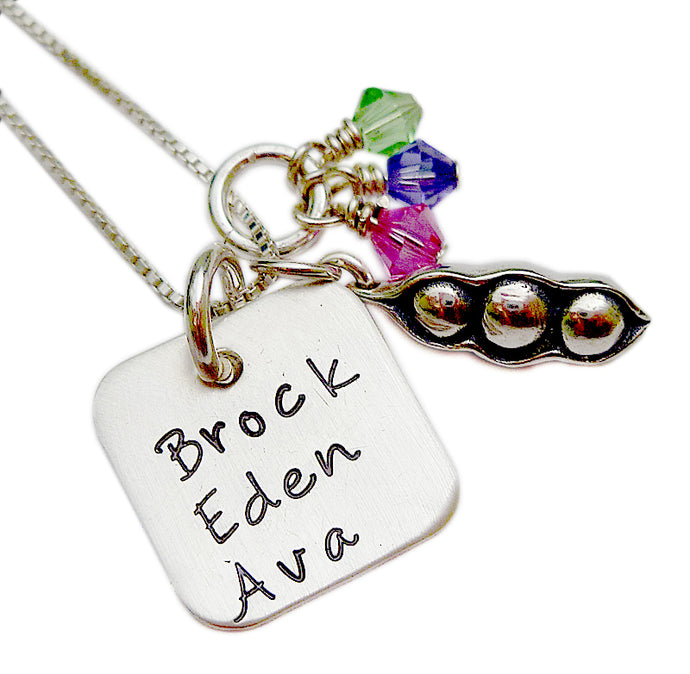 Personalized Hand Stamped Peas in a Pod Necklace