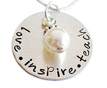Load image into Gallery viewer, Love Inspire Teach with Pearl Teacher Necklace
