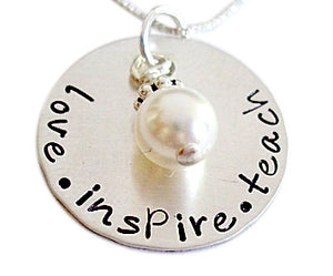Love Inspire Teach with Pearl Teacher Necklace
