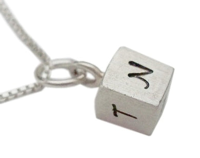 Personalized Hand Stamped Cube of Initials Necklace