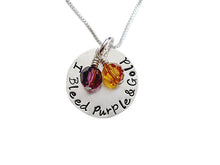 Load image into Gallery viewer, Stamped I Bleed Purple and Gold Team Necklace
