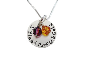 Stamped I Bleed Purple and Gold Team Necklace