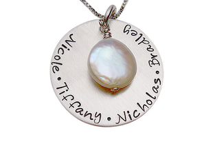 Hand Stamped Necklace with Freshwater Pearl