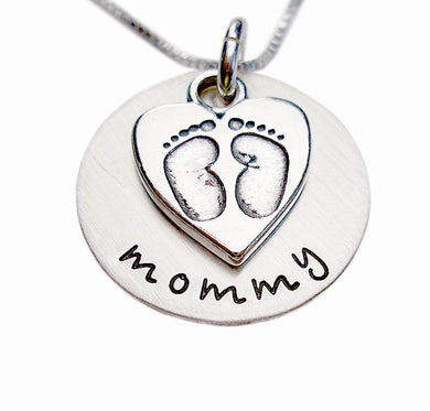 Hand Stamped Baby Footprints Necklace