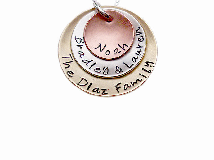 Personalized Hand Stamped Domed Mixed Metal Necklace