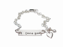 Load image into Gallery viewer, Personalized Hand Stamped I Love You Mommy Charm Bracelet

