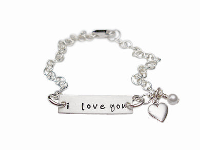 Personalized Hand Stamped I Love You Mommy Charm Bracelet