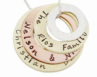Stamped Mixed Metal Washer Necklace