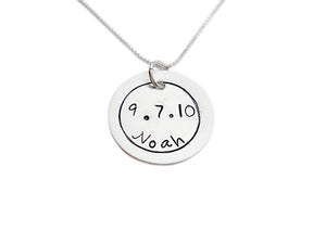 Personalized Hand Stamped Name and Birthdate Necklace