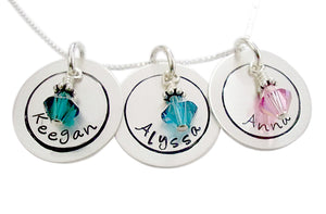 Personalized Hand Stamped Circle Necklace with Birthstones