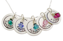 Load image into Gallery viewer, Personalized Hand Stamped Circle Necklace with Birthstones
