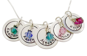 Personalized Hand Stamped Circle Necklace with Birthstones