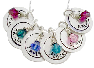 Personalized Hand Stamped Circle Necklace with Birthstones