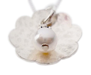 Hammered Flower Charm with Pearl Necklace