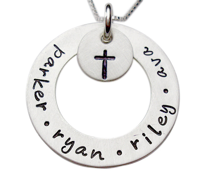 Personalized Sterling Washer with Design Hand Stamped Necklace