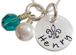 Personalized Name and Fleur De Lis Necklace