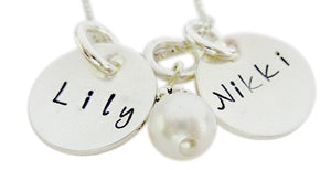 Personalized Domed Name Tag with Pearl Necklace
