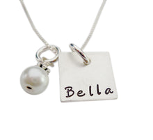 Load image into Gallery viewer, Personalized Square with Pearl Necklace
