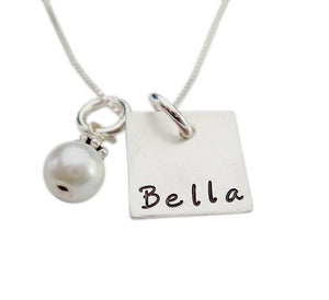 Personalized Square with Pearl Necklace