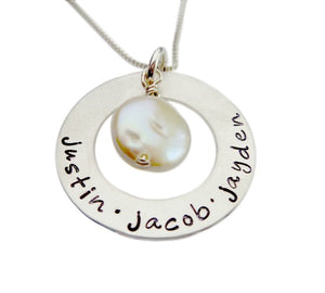 Personalized Washer with Freshwater Pearl Necklace