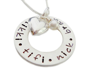 Personalized Washer with Heart Charm Stamped Necklace