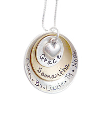 Load image into Gallery viewer, Personalized Mixed Metal Stacked and Domed with Heart Necklace
