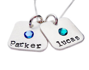 Hand Stamped Square Name Drops Necklace