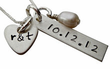 Load image into Gallery viewer, Personalized Hand Stamped Anniversary Necklace with Freshwater Pearl
