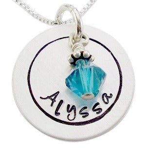 Personalized Hand Stamped Circle Necklace with Birthstones