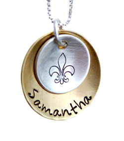 Personalized Hand Stamped Domed Brass and Sterling 2 Tiered Necklace