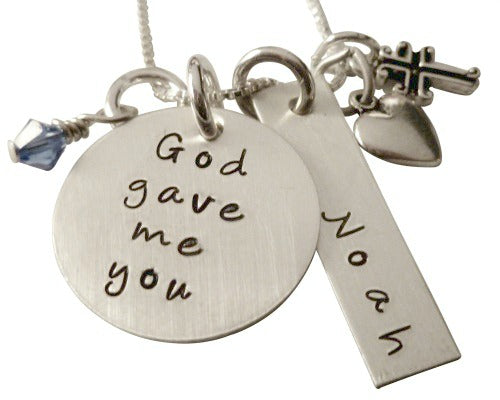 Personalized Hand Stamped God Gave Me You with Name Necklace