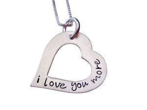 Personalized Hand Stamped I Love You More Heart Necklace