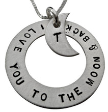 Load image into Gallery viewer, Personalized Hand Stamped to the Moon with Initial Moon Necklace
