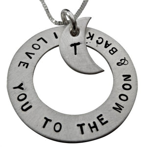Personalized Hand Stamped to the Moon with Initial Moon Necklace