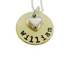 Load image into Gallery viewer, Personalized Brass Name with Heart Charm Necklace
