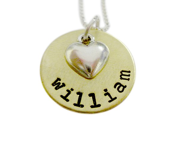 Personalized Brass Name with Heart Charm Necklace