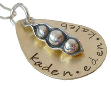 Load image into Gallery viewer, Domed and Personalized Brass Peas in a Pod Necklace
