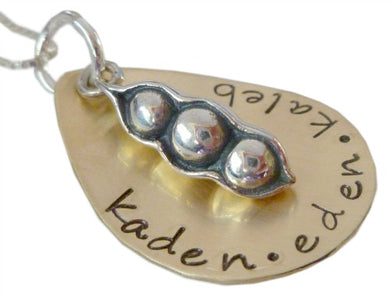 Domed and Personalized Brass Peas in a Pod Necklace