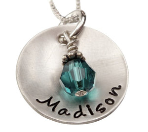 Personalized Domed Name with Birthstone Necklace