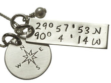 Load image into Gallery viewer, Personalized GPS Coordinates with Compass Necklace
