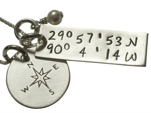 Personalized GPS Coordinates with Compass Necklace